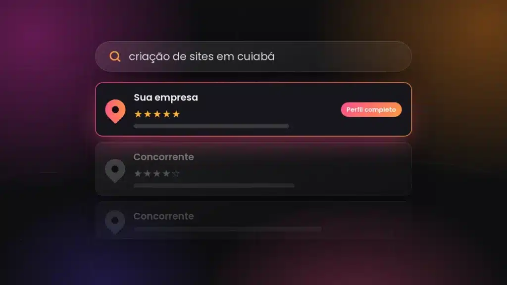 Busca por criação de sites em Cuiabá mostrando o perfil de uma empresa em destaque no mapa do Google